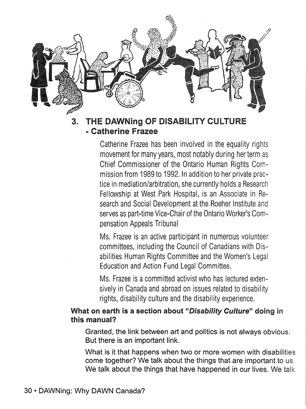 scan de l'article "The DAWNing of Disability Culture" par Catherine Frazee