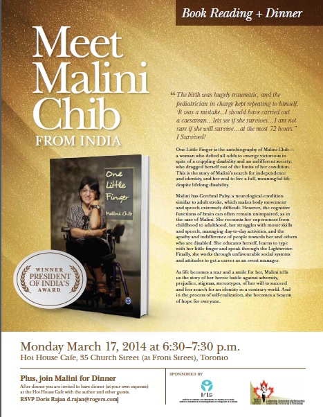 Poster for Malini Chib - Book Reading March 17th